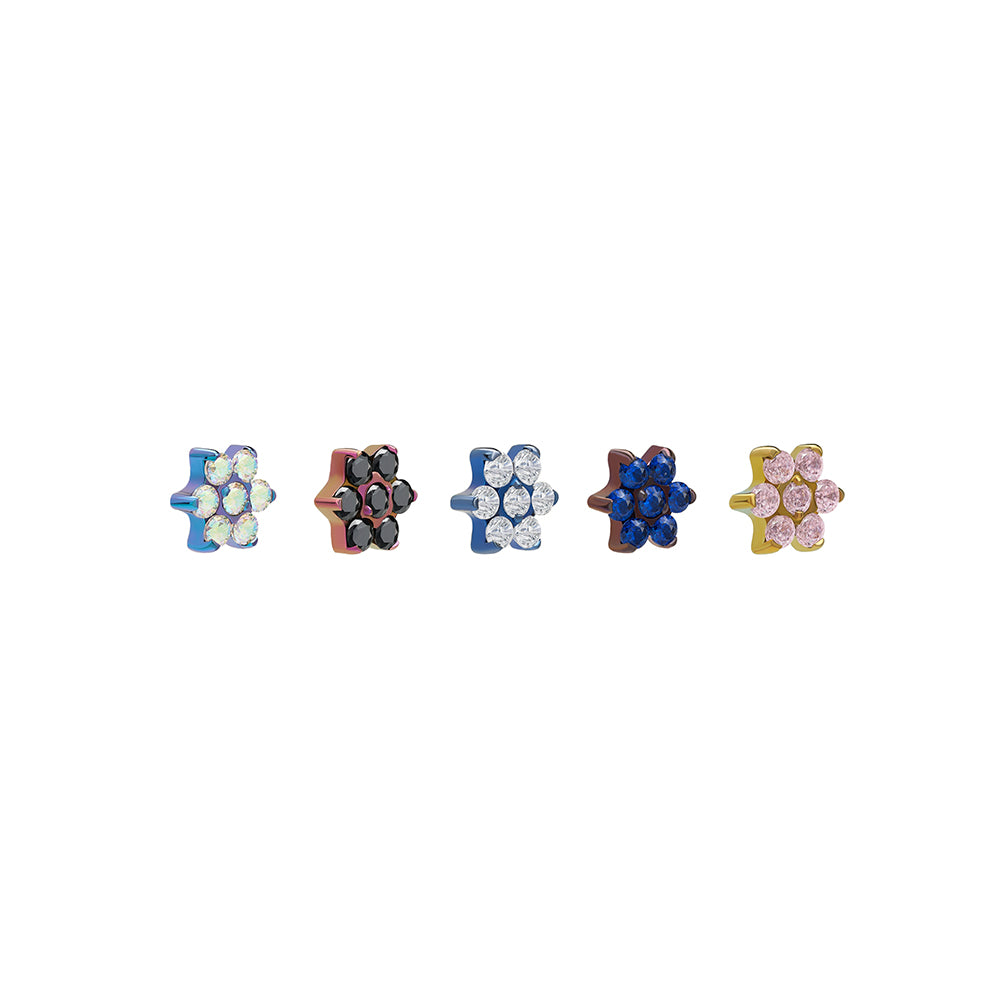 Tilum 14g–12g Internal Jewel Flower Titanium Top — Price Per 1