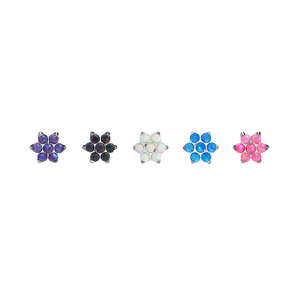 Tilum 14g–12g Internal Synthetic Opal Flower Titanium Top — Price Per 1