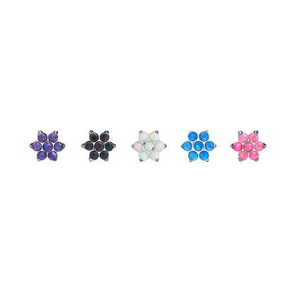 Tilum 14g–12g Internal Synthetic Opal Flower Titanium Top — Price Per 1 - Painful Pleasures