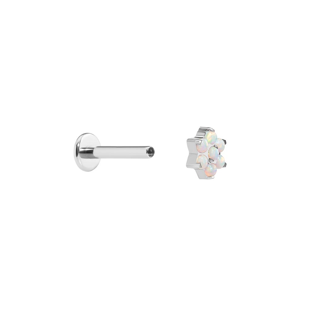 Tilum 14g–12g Internal Synthetic Opal Flower Titanium Top — Price Per 1