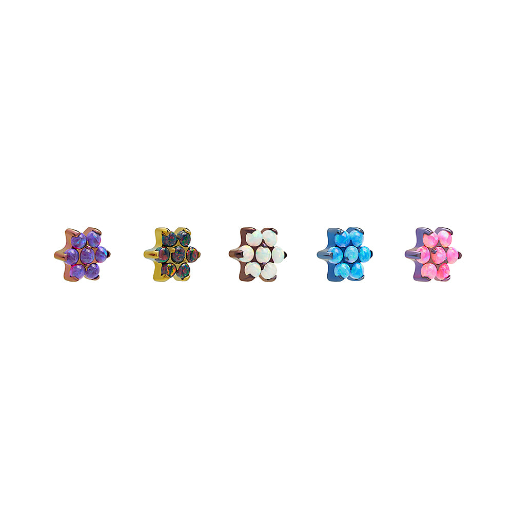 Tilum 14g–12g Internal Synthetic Opal Flower Titanium Top — Price Per 1