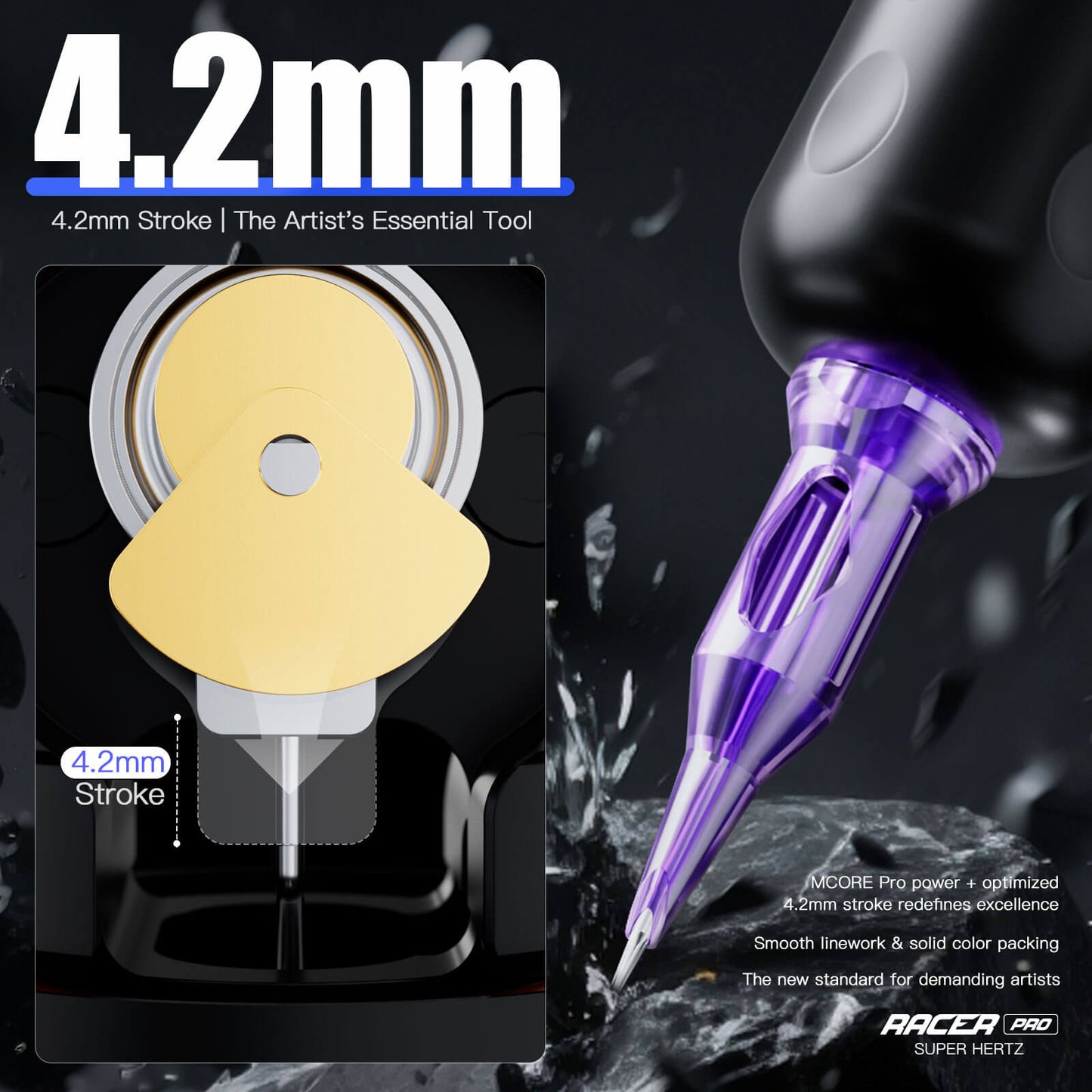 Dragonhawk Mast Racer Pro Wireless Tattoo Pen Machine — Black — 4.2mm Stroke - Painful Pleasures