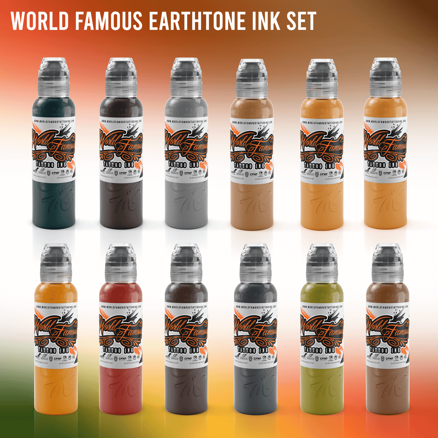 12 Color Earthtone Set — World Famous Tattoo Ink — 1oz