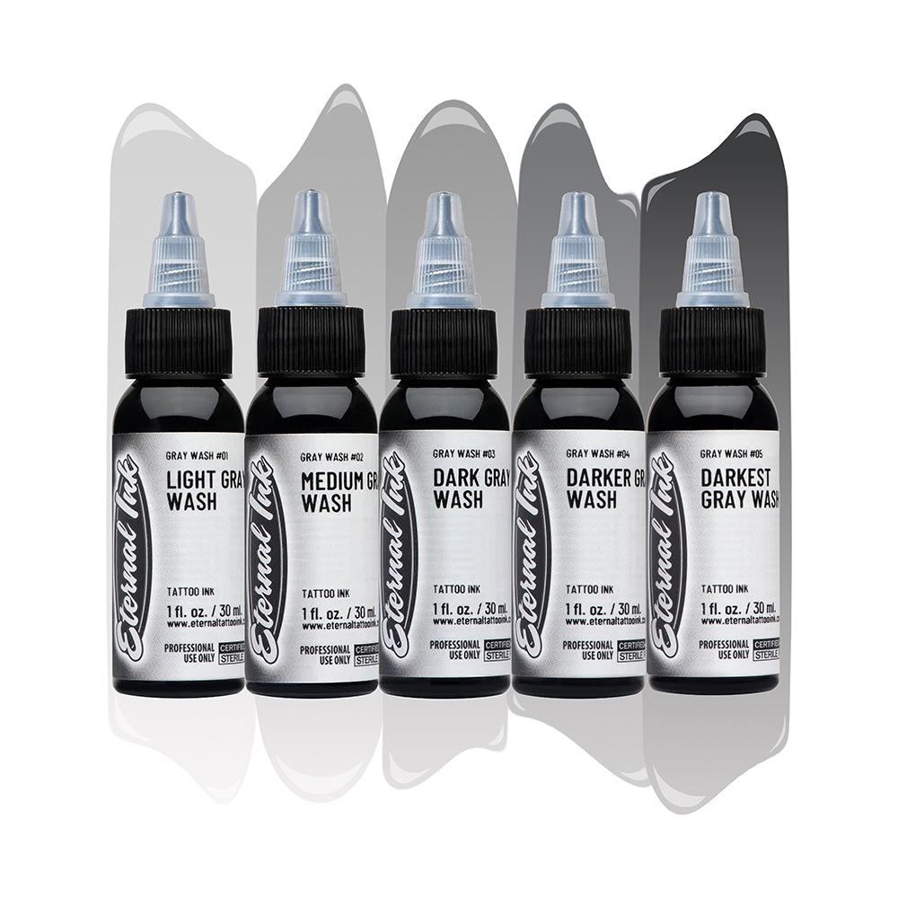 Gray Wash Set of 5 — Pick Size — Eternal Tattoo Ink - Painful Pleasures
