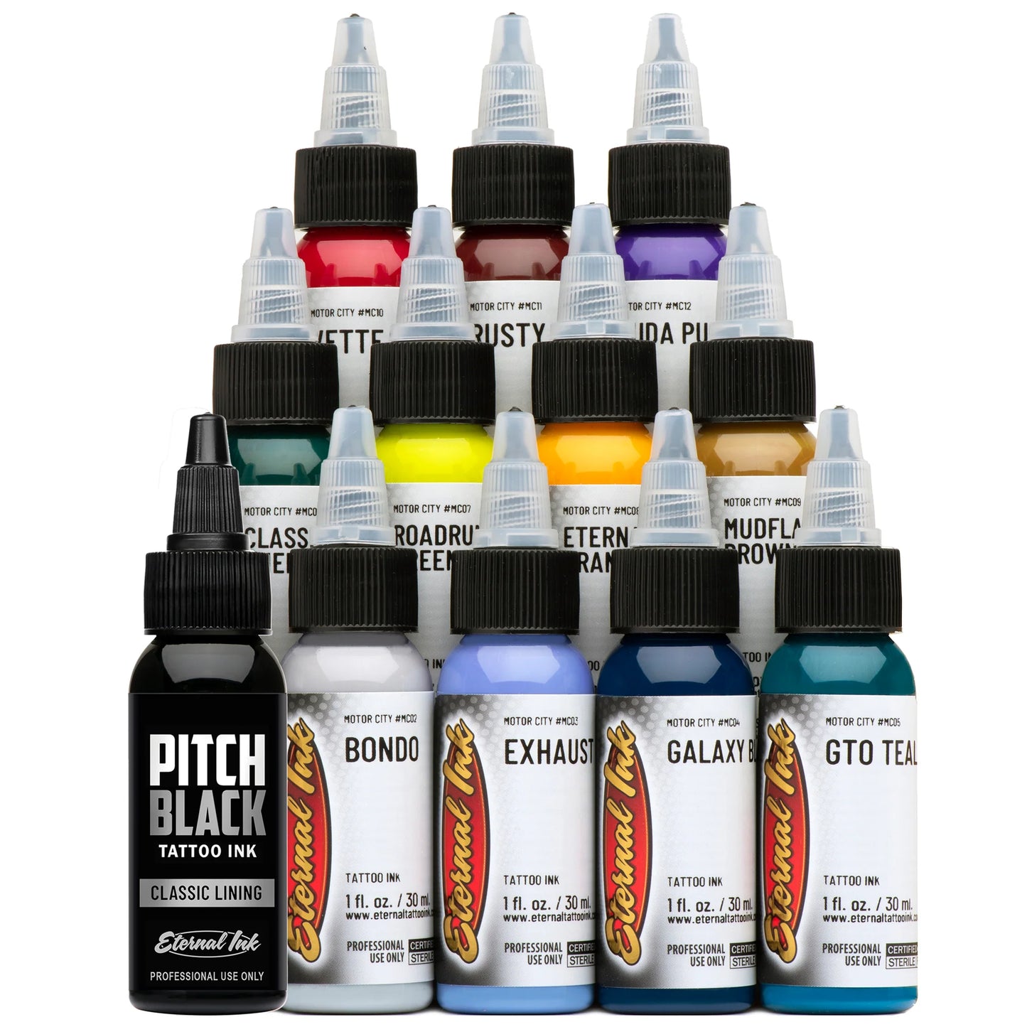 Motor City Set of 12 - 1oz Bottles - Eternal Tattoo Ink - Painful Pleasures