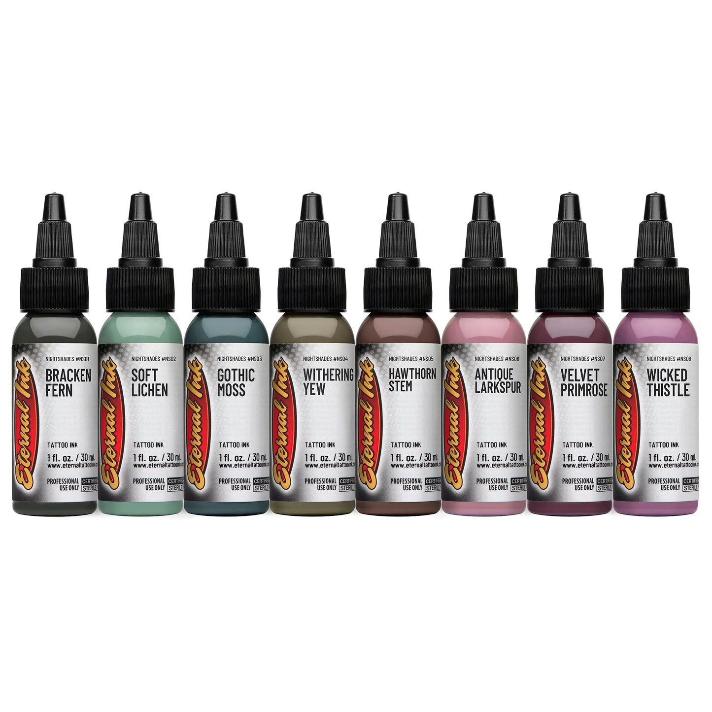 Gia Rose Nightshades Set of 8 Bottles — Eternal Tattoo Ink — 1oz - Painful Pleasures