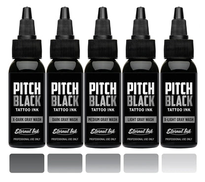 Pitch Black Gray Wash Set of 5 — Eternal Ink — Pick Size - Painful Pleasures
