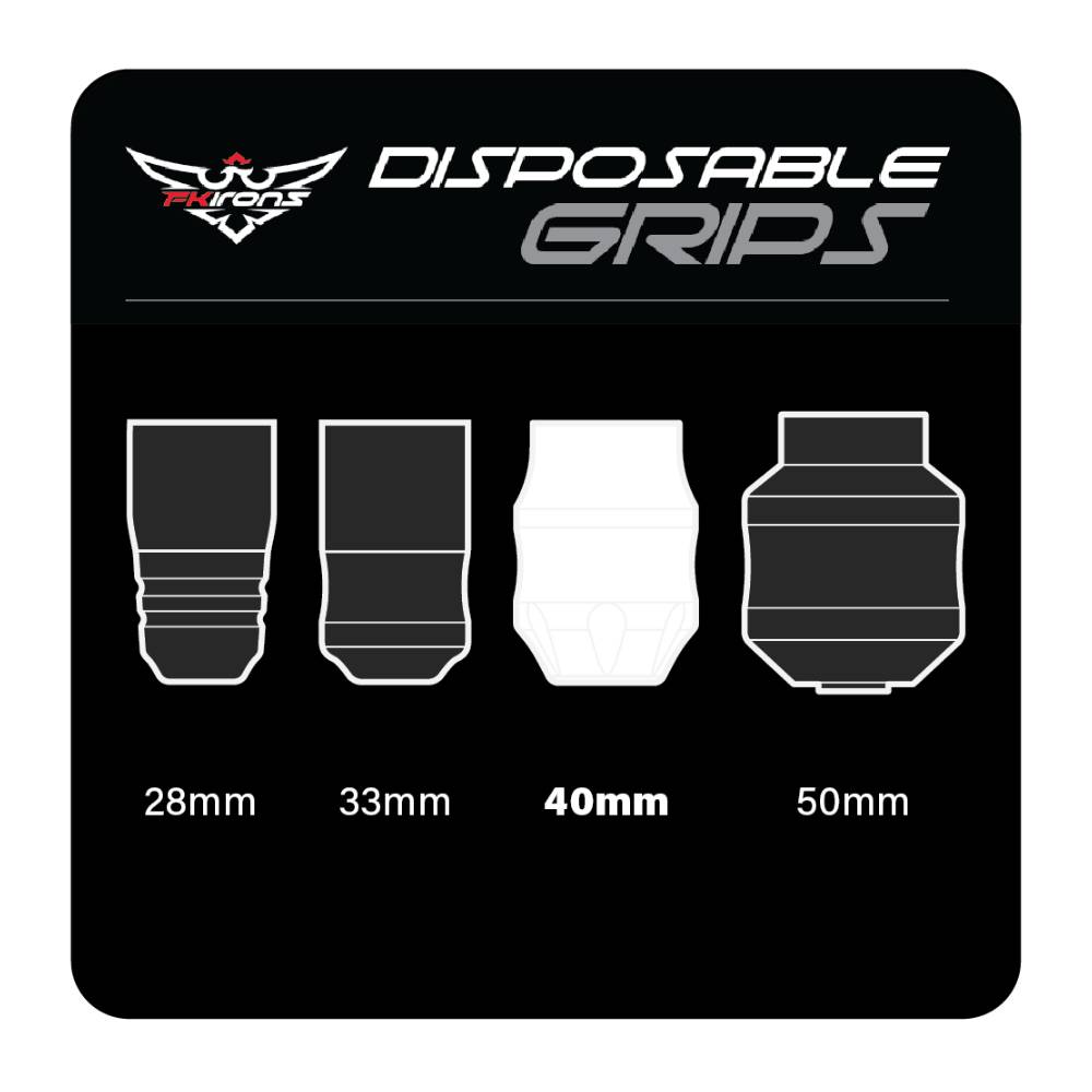 FK Irons EXO Rubber 40mm Disposable Tattoo Grips — Black — Box of 24