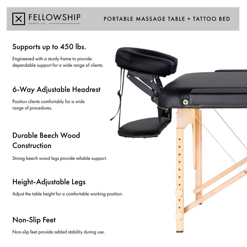 Fellowship Portable Massage Table + Tattoo Bed