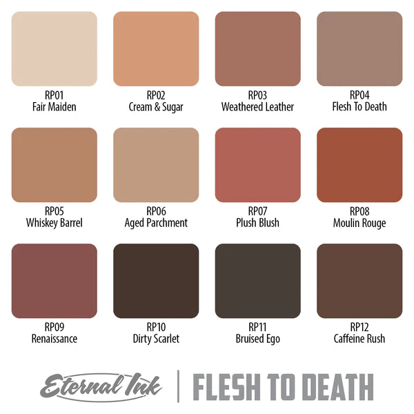 Rich Pineda’s Flesh to Death Set of 12 - 1oz Bottles – Eternal Tattoo Ink