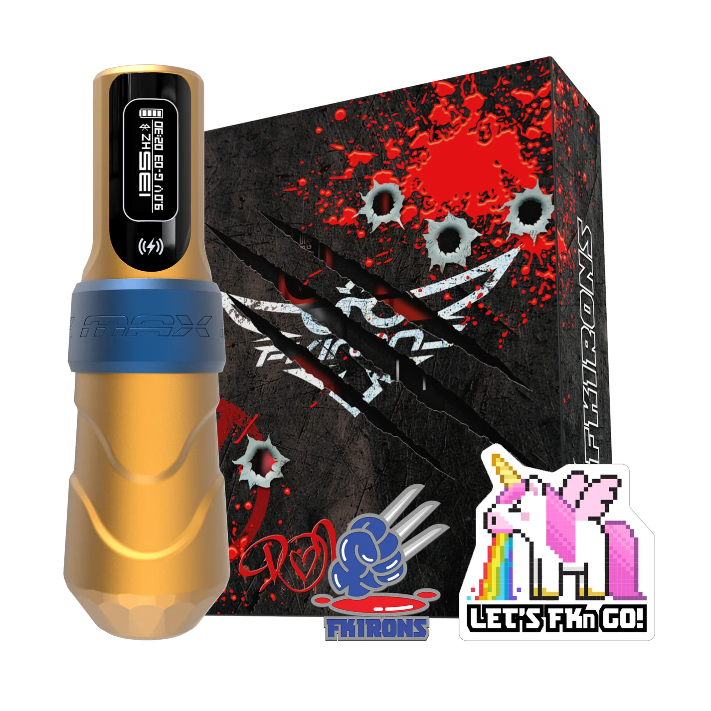 FK Irons Limited Edition Logan Flux Max Tattoo Machine with 2 PowerBolt 2.0 — 4.0mm Stroke