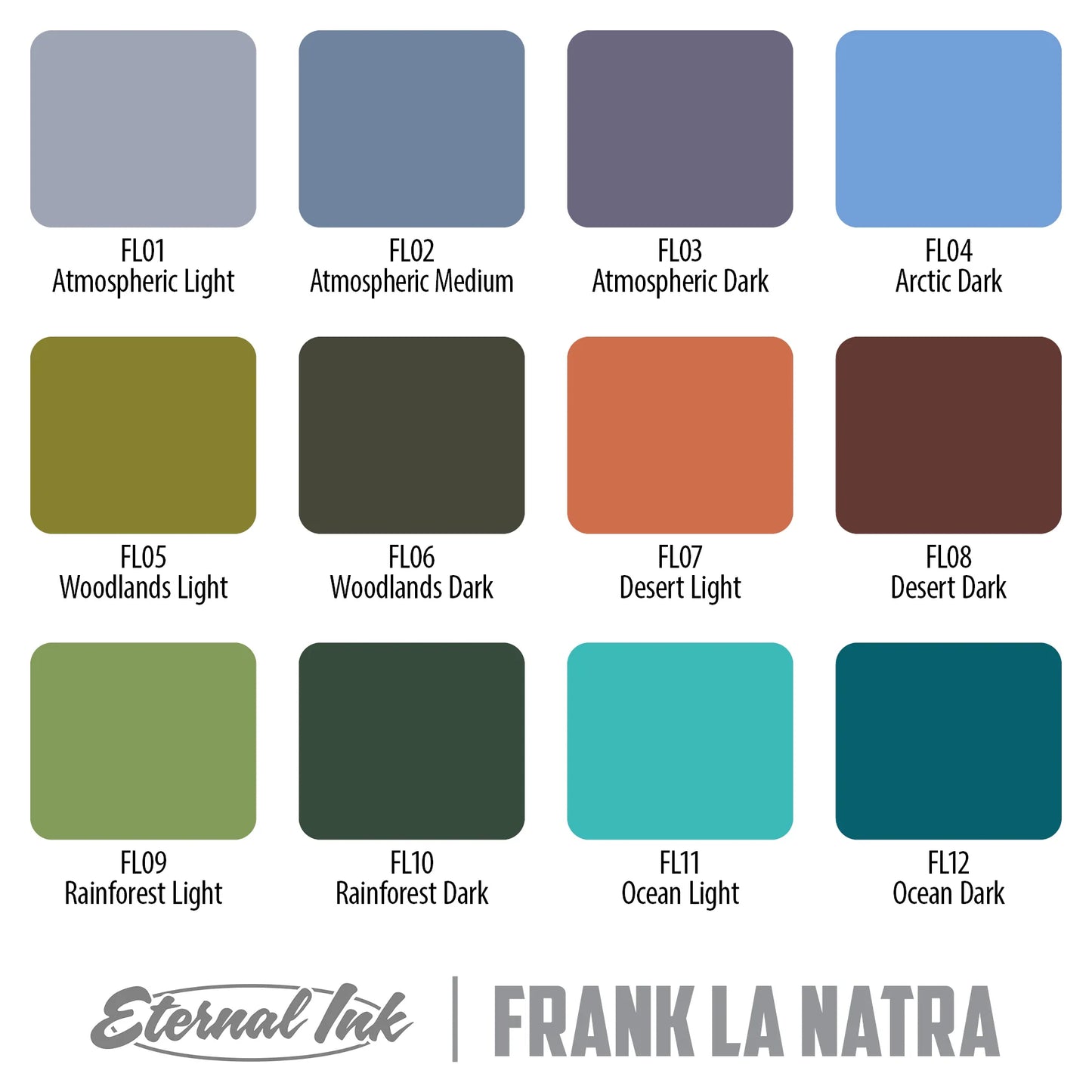 Frank La Natra Atmospheric Landscapes Set of 12 — 1oz Bottles — Eternal Tattoo Ink