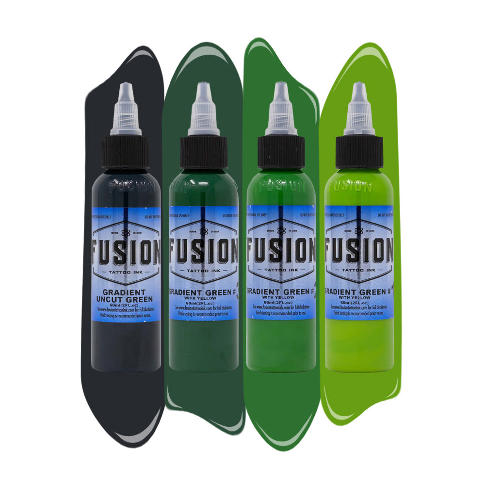 Gradient Green with Yellow 4-Pack — Fusion Tattoo Ink — 1oz - Painful Pleasures