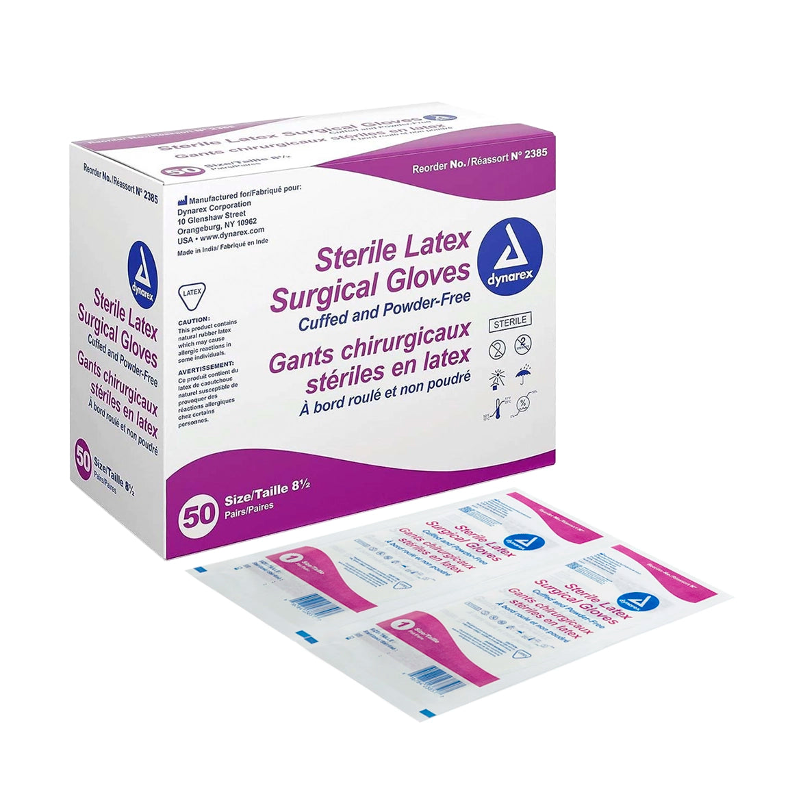 Dynarex White Latex Gloves — Box of 100