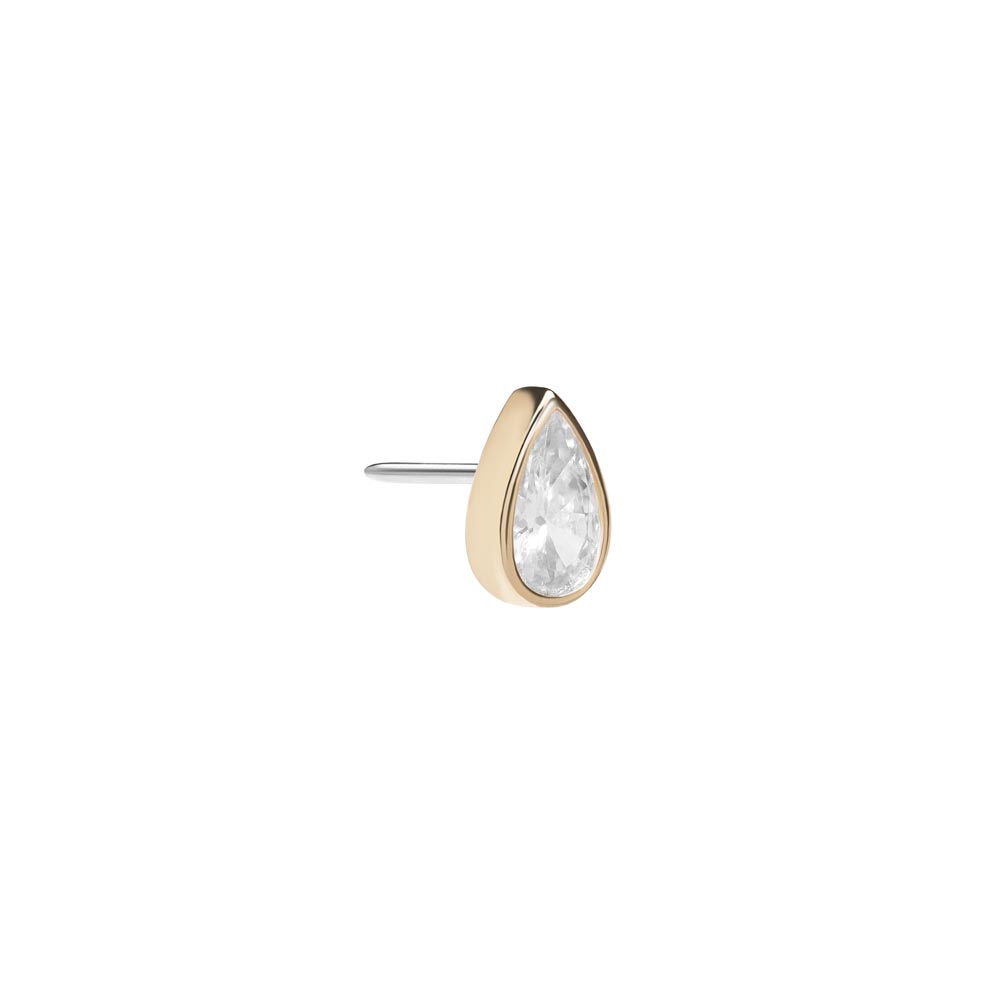 Tilum 14kt Yellow Gold Jeweled Tear Drop Threadless Top — Price Per 1 — Pick Jewel Color
