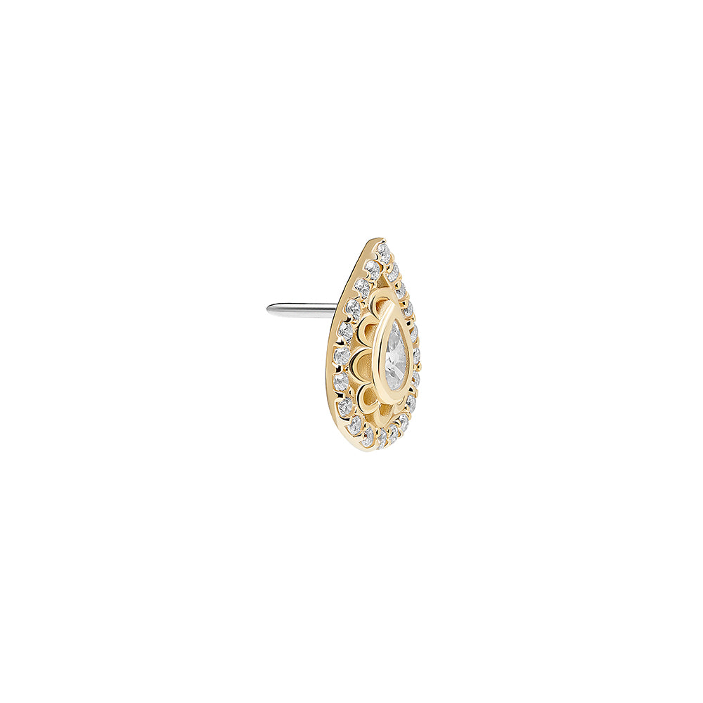 Tilum 14kt Yellow Gold Jeweled Pear Threadless Top — Price Per 1