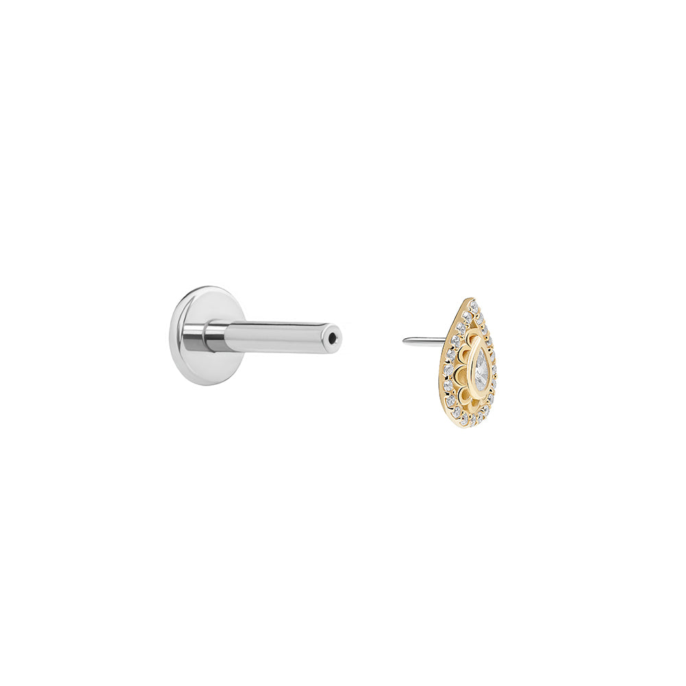 Tilum 14kt Yellow Gold Jeweled Pear Threadless Top — Price Per 1