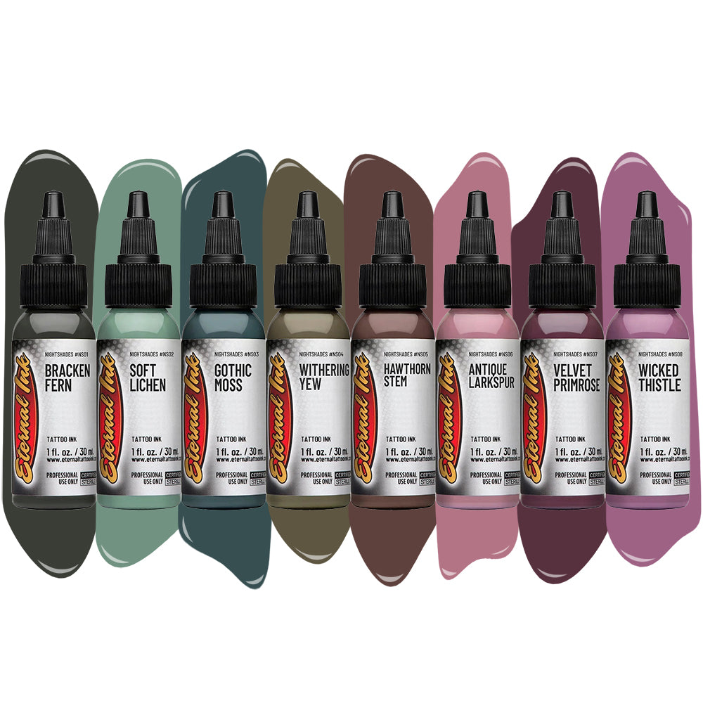 Gia Rose Nightshades Set of 8 Bottles — Eternal Tattoo Ink — 1oz - Painful Pleasures
