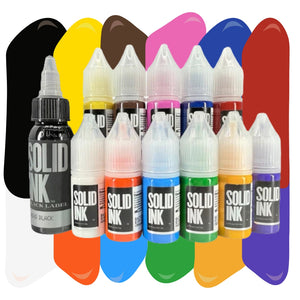 12 Color Mini Travel Set — Solid Ink — 10ml Bottles - Painful Pleasures