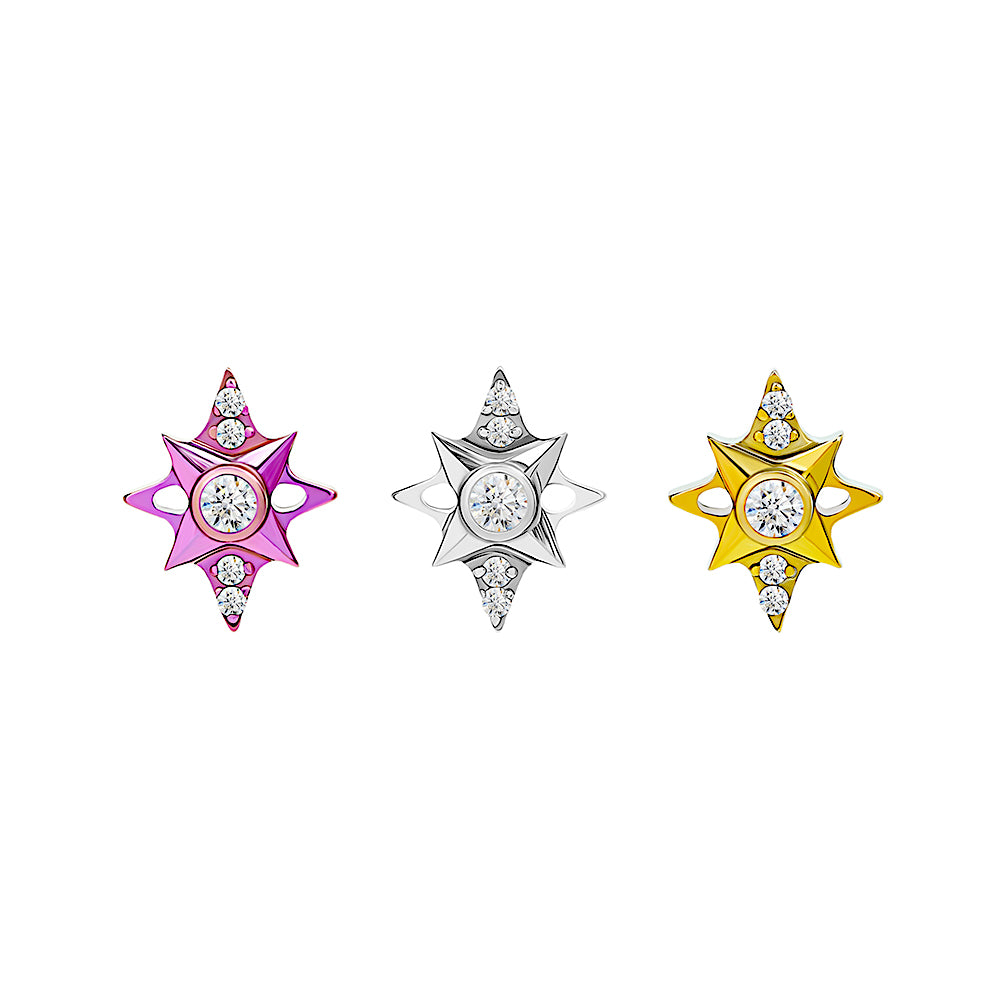 Tilum Jeweled Compass Titanium Threadless Top — Price Per 1