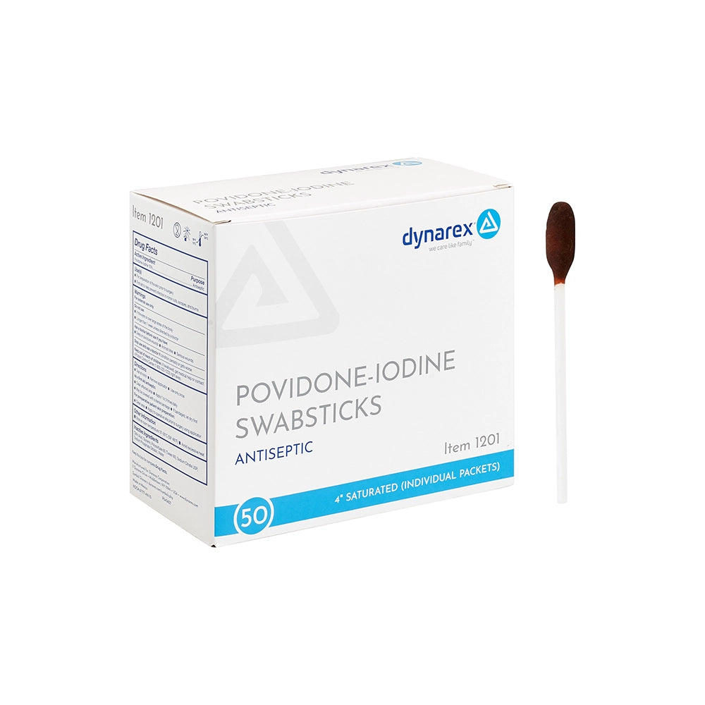 Dynarex Povidone-Iodine Swabsticks - One Box of 50 Individual Packets - Painful Pleasures