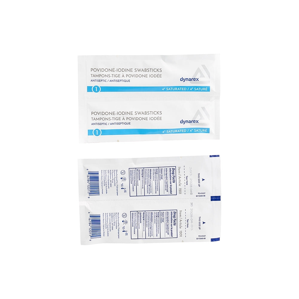 Dynarex Povidone-Iodine Swabsticks - One Box of 50 Individual Packets - Painful Pleasures