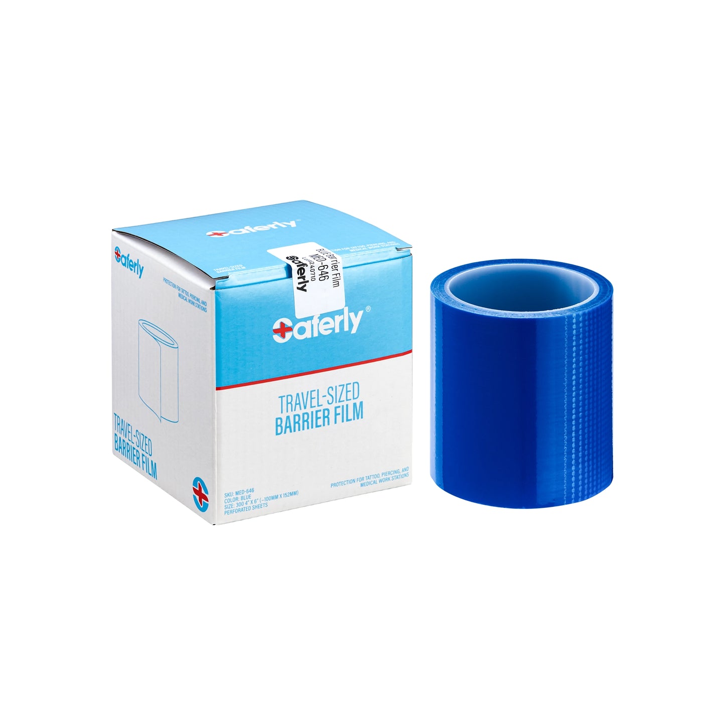 Saferly Blue Travel-Sized Barrier Film in Dispenser Box — 4” x 6” — Price Per Roll
