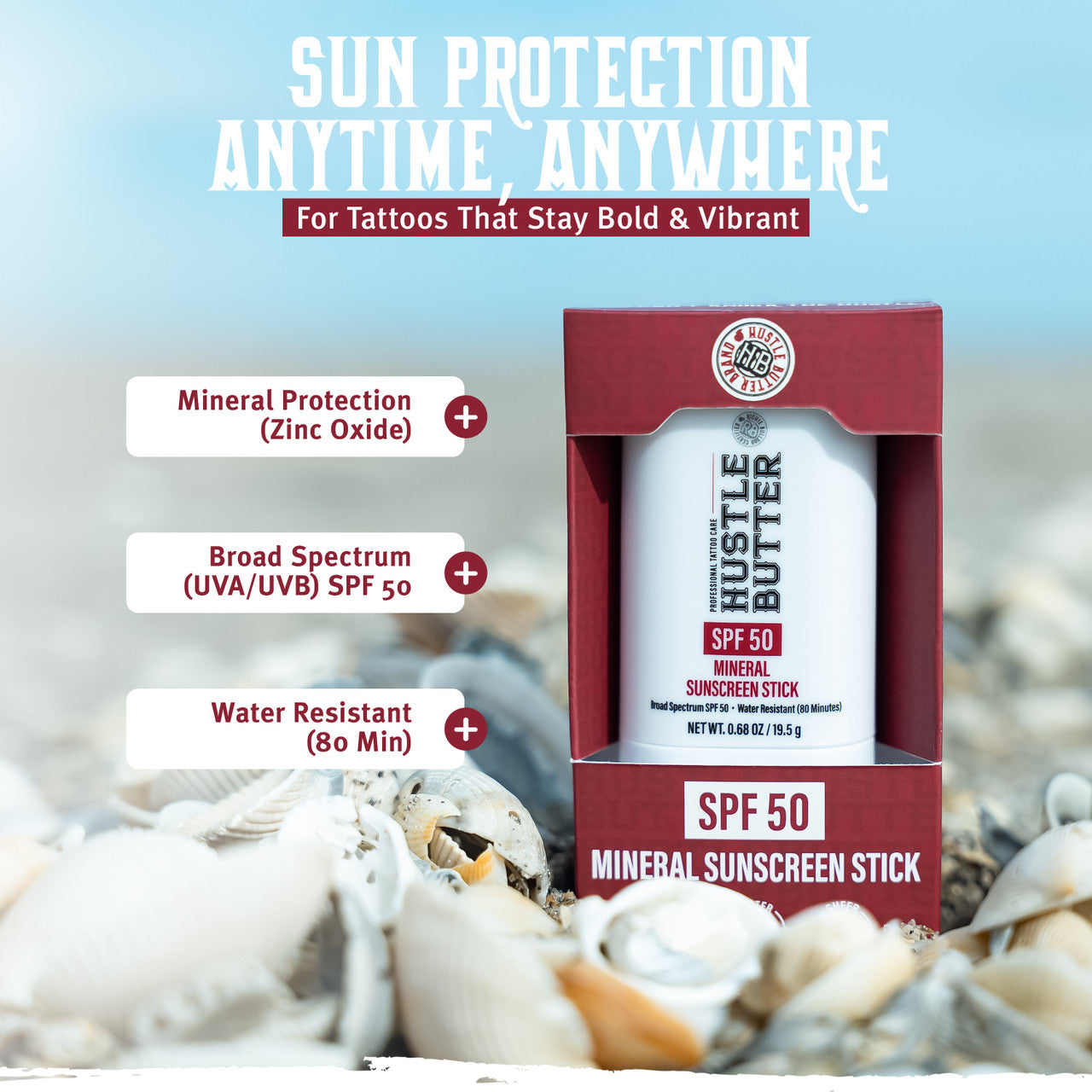 Hustle Butter Mineral Sunscreen Stick — SPF 50 — Single or Case of 12 - Painful Pleasures