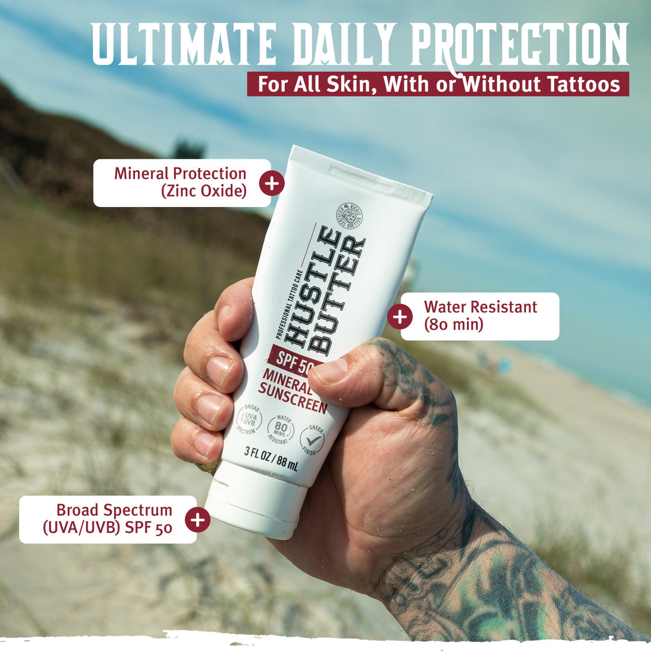 Hustle Butter Mineral Sunscreen Lotion — SPF 50 — Single or Case of 12 - Painful Pleasures