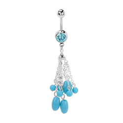 14g 7/16” Cascading Turquoise Dangle Belly Button Ring