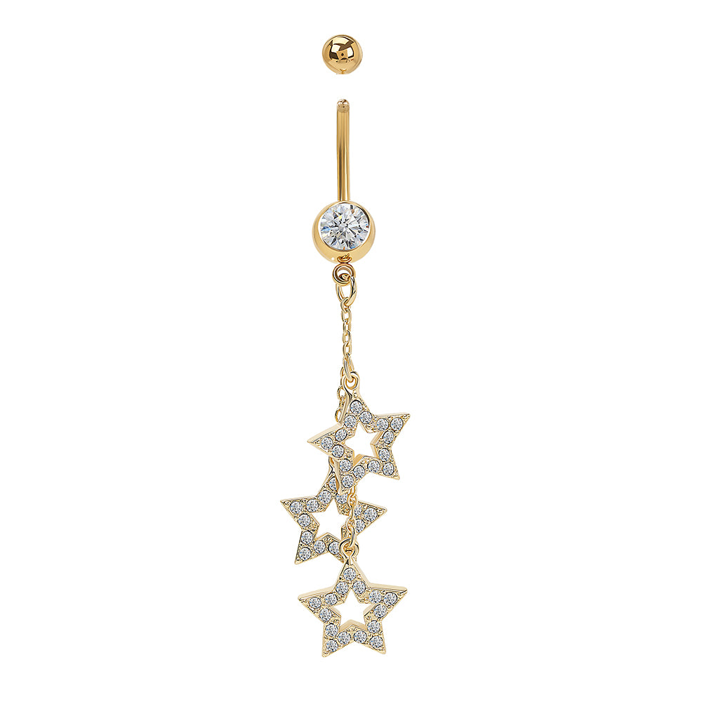 14g 7/16” PVD Gold Starfall Dangle Belly Button Ring