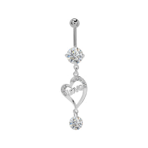 14g 3/8” Crystal Love Dangle Belly Button Ring - Painful Pleasures