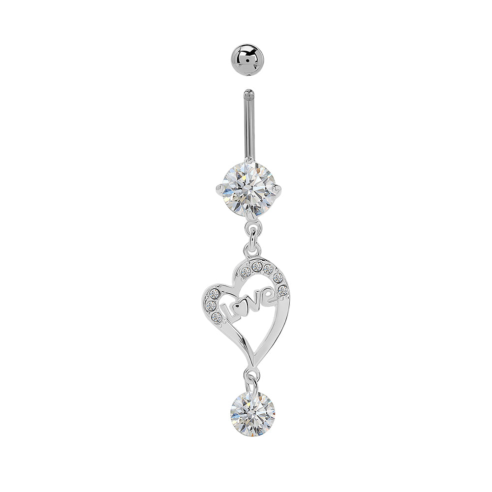 14g 3/8” Crystal Love Dangle Belly Button Ring