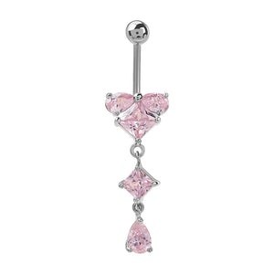 14g 3/8” Pink Prism Edge Dangle Belly Button Ring - Painful Pleasures