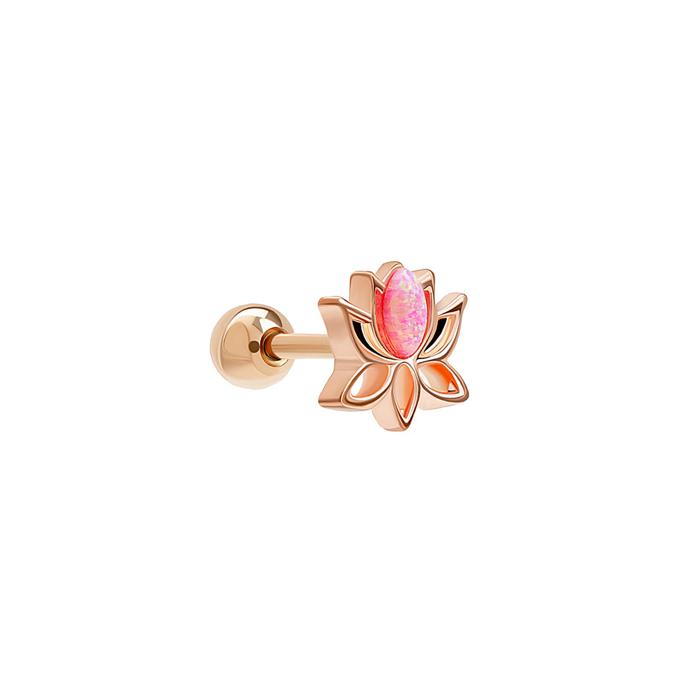 Tilum 16g 5/16” Straight Barbell with Rose Gold PVD Coating and Pink Opal Lotus Flower Charm — Price Per 1