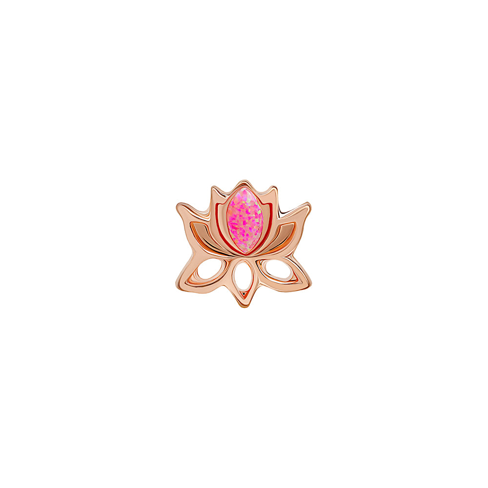 Tilum 16g 5/16” Straight Barbell with Rose Gold PVD Coating and Pink Opal Lotus Flower Charm — Price Per 1