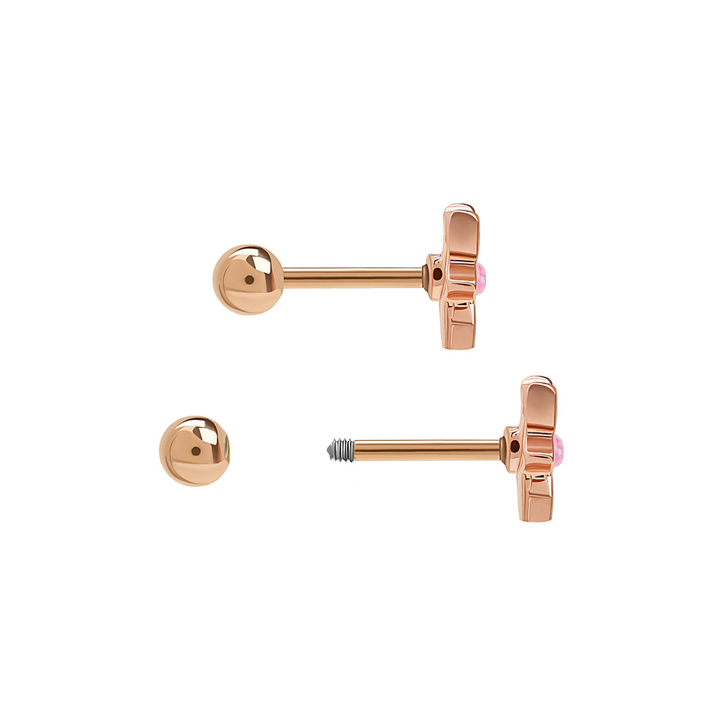 Tilum 16g 5/16” Straight Barbell with Rose Gold PVD Coating and Pink Opal Lotus Flower Charm — Price Per 1