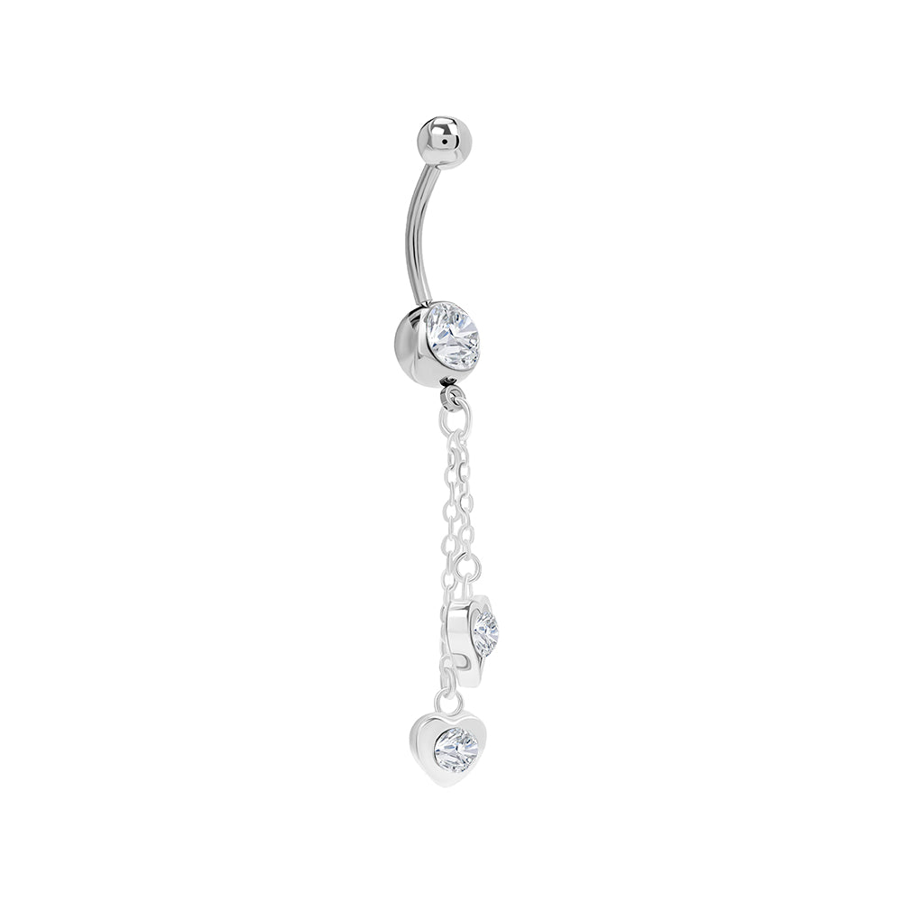 14g 7/16” Stainless Steel Double Heart Dangle Belly Button Ring — Price ...