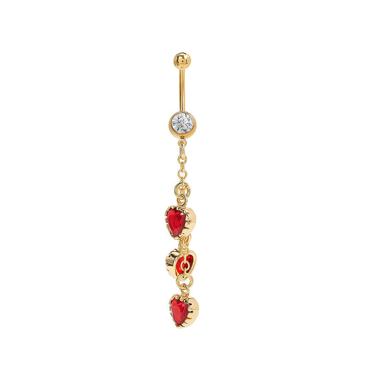 14g 7/16" PVD Gold Triple Heart Dangle Belly Button Ring — Price Per 1