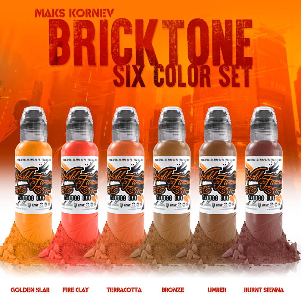 6 bottle Mak's Bricktone Set — World Famous Tattoo Ink — Pick Size