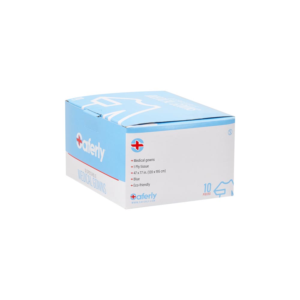 Saferly Disposable Blue Medical Gowns — Box of 10