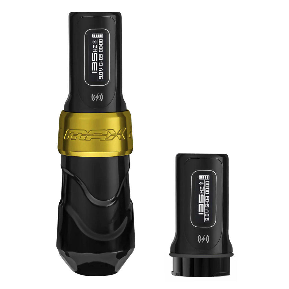 FK Irons Flux Max Tattoo Machine with 2 PowerBolt 2.0 — Pick Stroke Length and Color