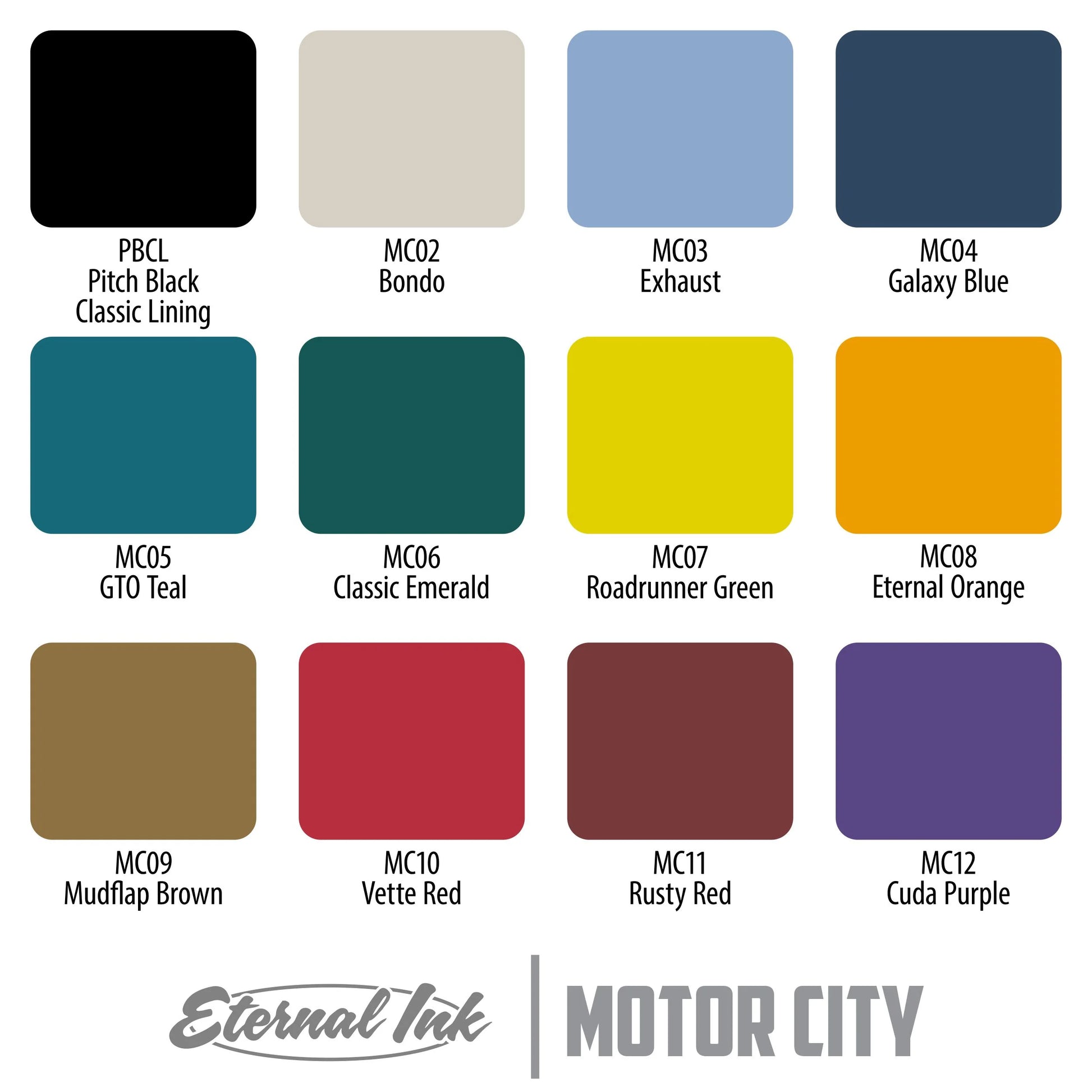Motor City Set of 12 - 1oz Bottles - Eternal Tattoo Ink - Painful Pleasures