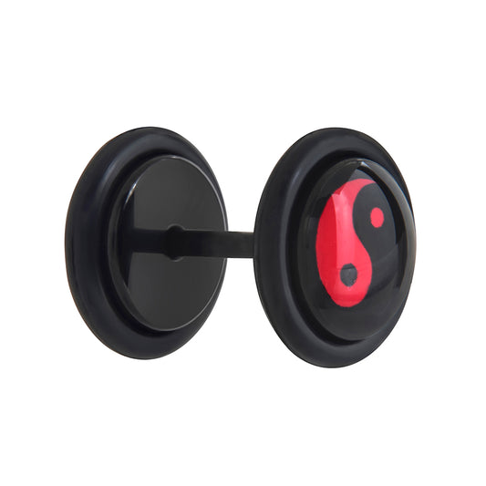 RED YING YANG on Black Fake Illusion Piercing Plug - Price Per 1