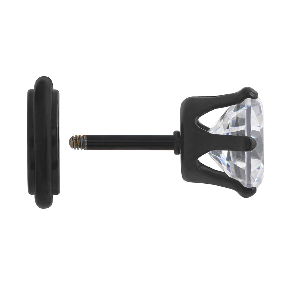 18g Prong Set 8mm Jewel PVD Black Threaded Stud Earring — Price Per 1