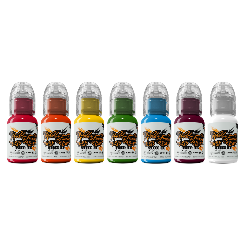 7 Color Simple Set — World Famous Tattoo Ink — 1/2oz - Painful Pleasures