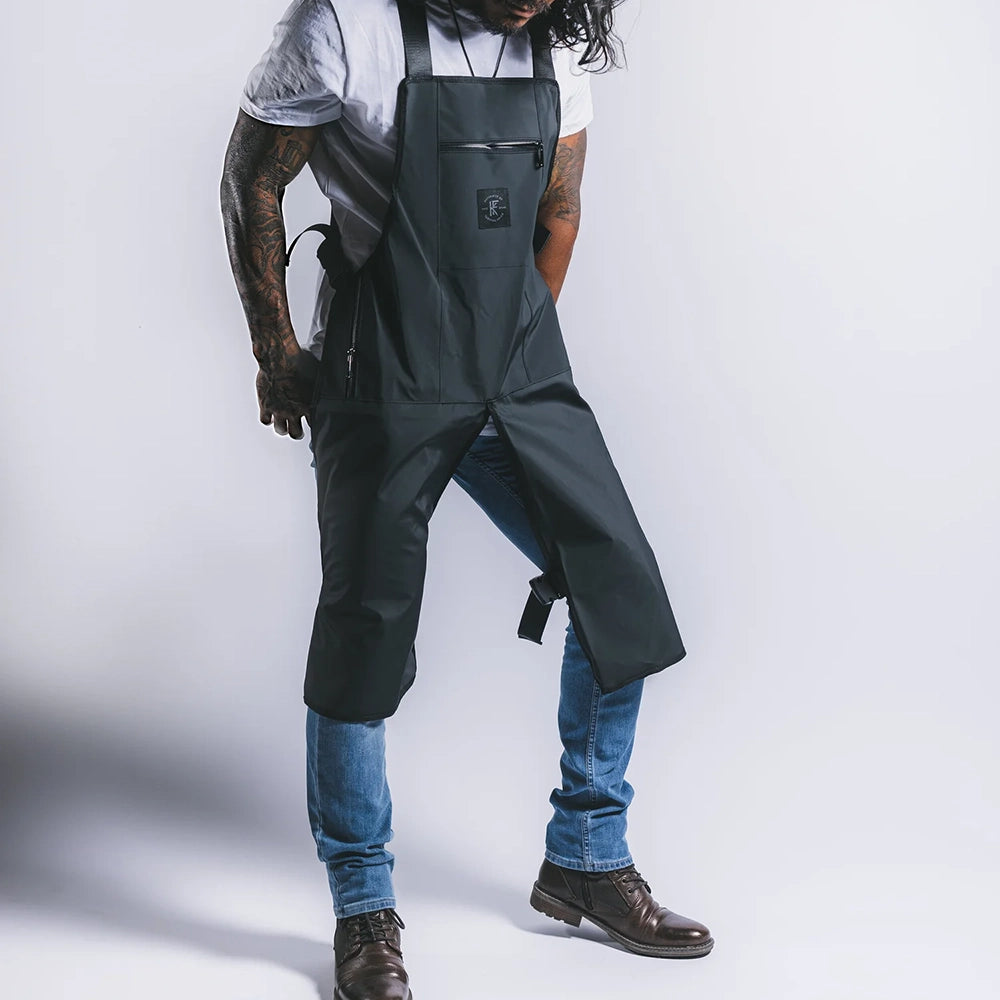Knife & Flag Non-Porous Split Leg Apron — Black - Painful Pleasures