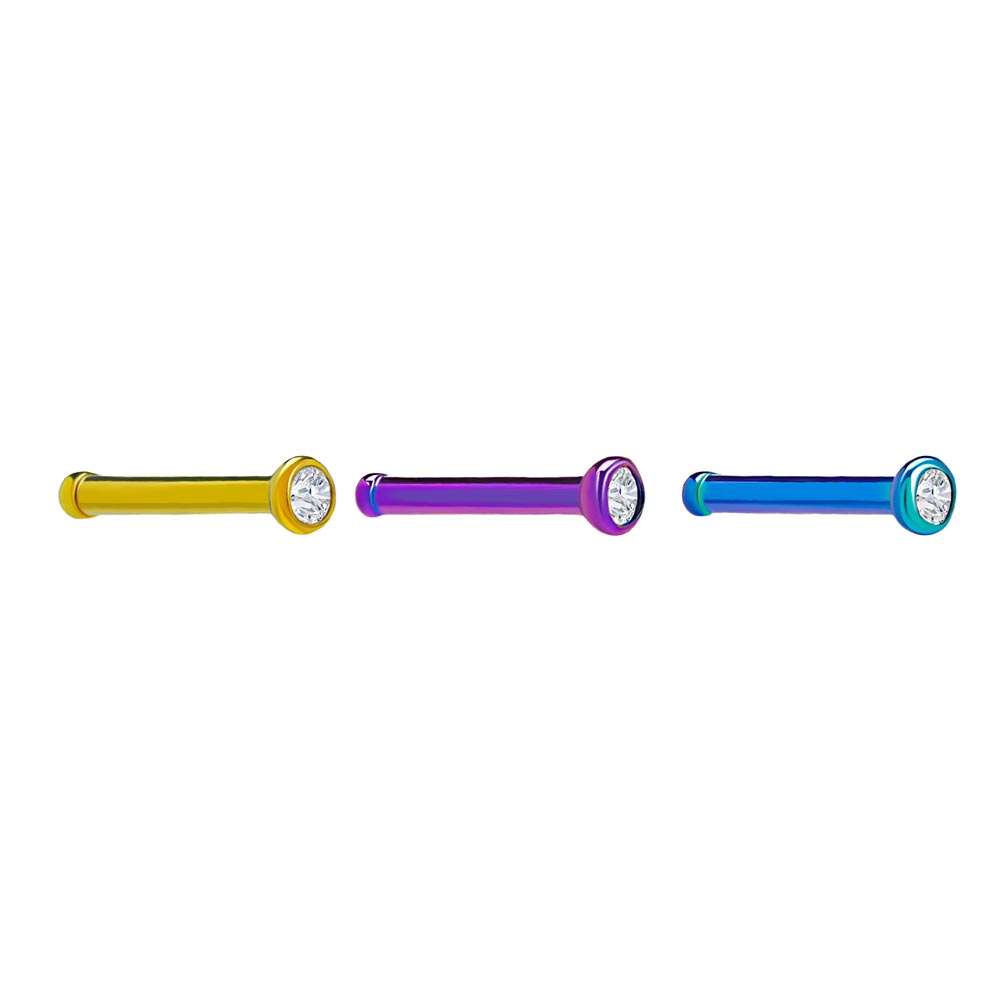 Tilum 18g Titanium Nostril Bone w/ Martini Bezel-Set Jewel - Price Per 1