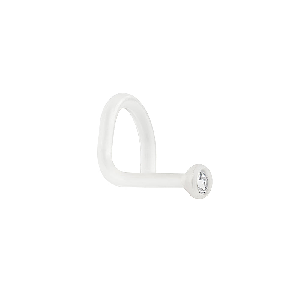 18g BioPlastic Bezel Set Gem Nose Screw Body Jewelry