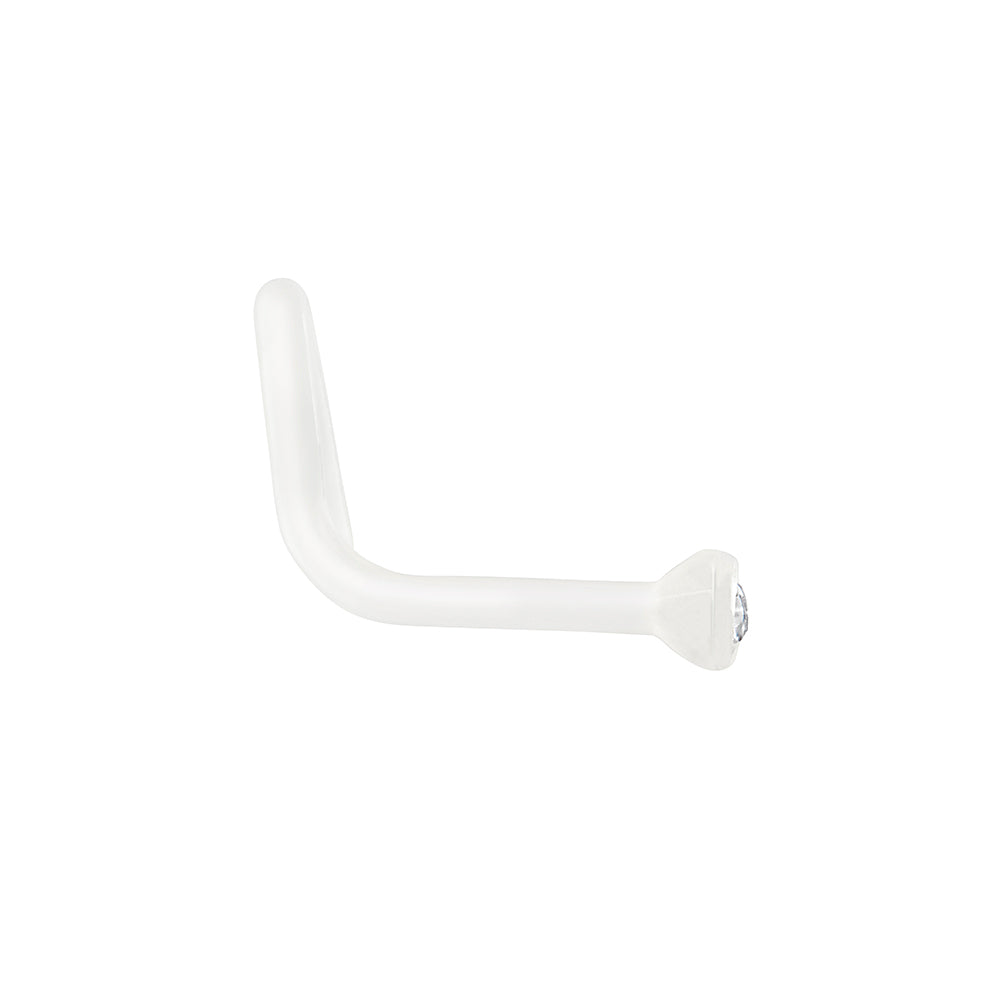 18g BioPlastic Bezel Set Gem Nose Screw Body Jewelry
